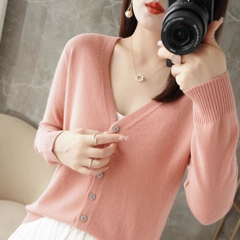 Women's Sweater 2025 Spring Autumn Cardigans V-neck Single Breasted Short Slim Lady Knitwear Tops Solid Korean Fashion Cardigan - Image 6