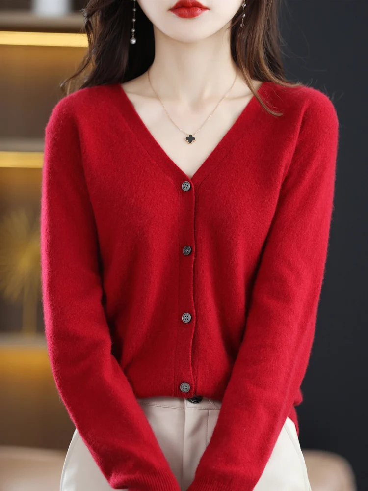 2025 Women Cardigans Long Sleeve Knitted Outerwear Solid Thin Spring Autumn Sweaters V-neck Knitwears Korean Fashion Cardigans - Image 2