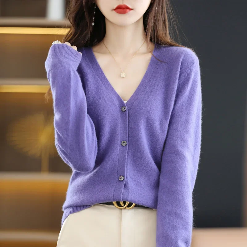 Women's Sweater 2025 Spring Autumn Cardigans V-neck Single Breasted Short Slim Lady Knitwear Tops Solid Korean Fashion Cardigan - Image 4