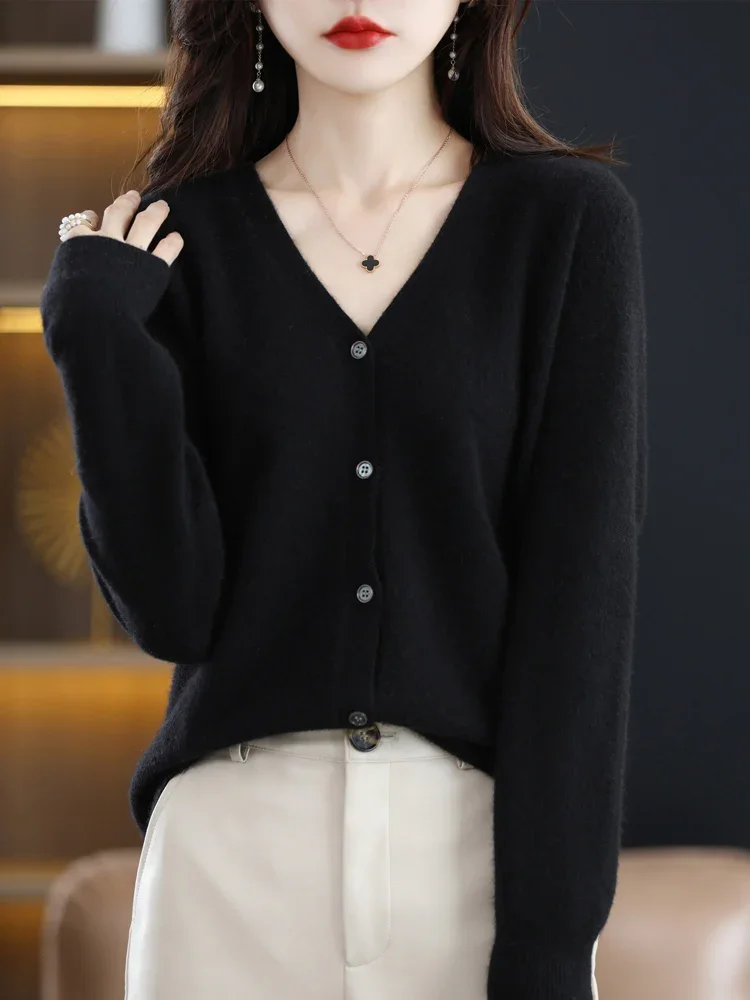 Women's Sweater 2025 Spring Autumn Cardigans V-neck Single Breasted Short Slim Lady Knitwear Tops Solid Korean Fashion Cardigan - Image 3